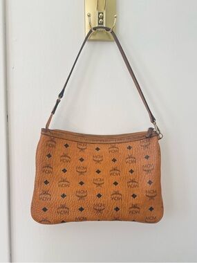 MCM Cognac Logo Visetos Shoulder Bag